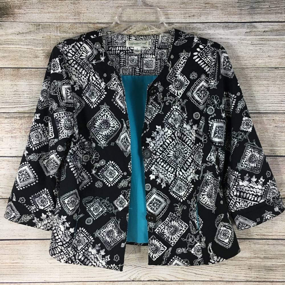 Coldwater Creek Blazer Lined Jacket Black White